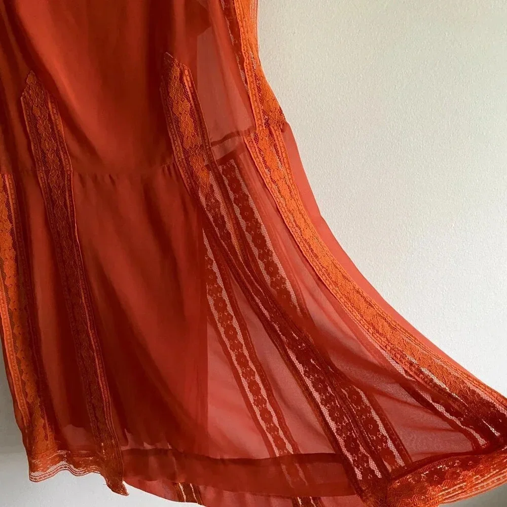 FREE People Orange Lace  Sleeveless Shift Boho Mini Dress Size XS - Picture 5 of 13